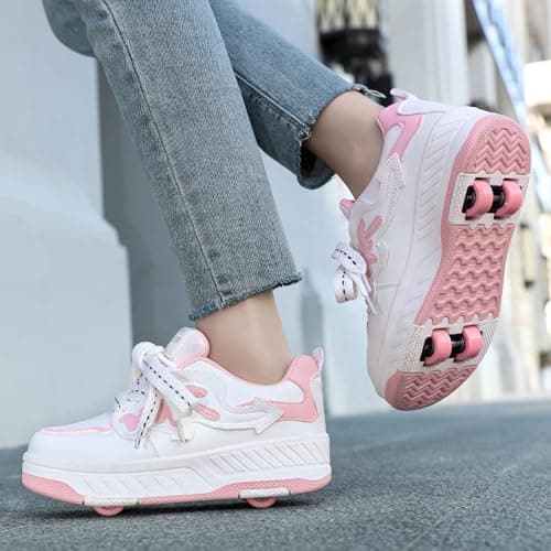 Surwin Fashion Sports Roller Skates,Roller Skates for Girls Boys, 2 in 1 Kids Rollerskates,Student Detachable Teenagers Retractable Roller Shoes,Shoes with Wheels,for Outdoor Walking (Pink,3) — view 2