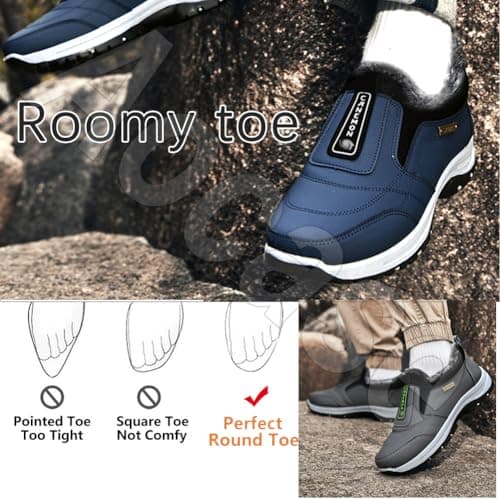 Aocase Walking Shoes Mens Winter Warm Wool Lined Winter PU Leather Slip on Trainers Athletic Running Shoes Sport Walking Sneakers Lightweight Shoes,Grey,40/250mm — view 3