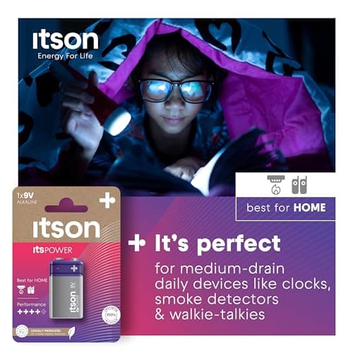ITSON, 9V batteries, pack of 1, eco-friendly packaging of 95 Percentage recycled materials, for clocks, smoke-detctors, walkie-talkies, made in EU — view 2