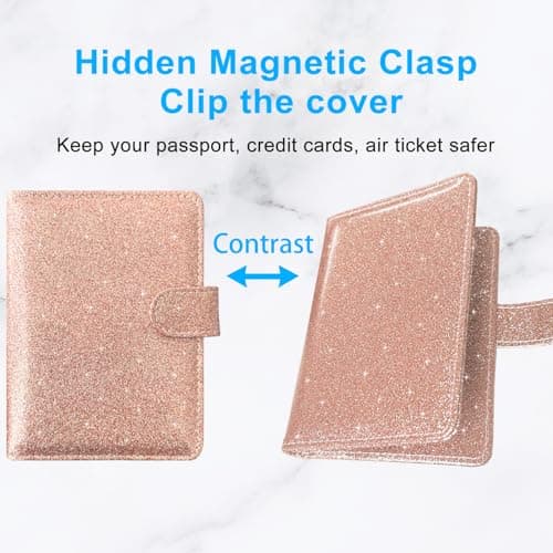ACdream Passport Holder Cover, Protective Premium Leather RFID Blocking Wallet Travel Case for Passport/Credit Card/Air Ticket,, AA - Glitter Rose gold, 1, Rfid Wallet — view 6