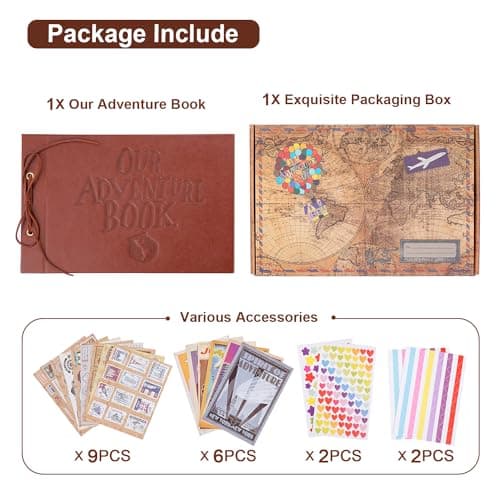 Our Adventure Book Scrapbook Photo Album, 11.9 * 7.6 inch 80 Pages, 3D Embossed Words Leather Hard Cover Travel Scrapbook for Anniversary, Wedding, Christmases etc — view 6
