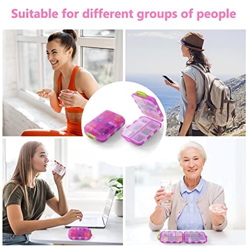 AOOWU Pill Box Organiser, 1PCS Portable Medicine Storage Box, Double Layer 12 Grids Tablet Organiser to Hold Vitamins, Cod Liver Oil, Supplements and Medication for Travel Work (Pink) — view 6