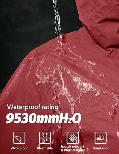 CMTOP Rain Coats for Women Waterproof Jacket Windproof Raincoat Lightweight Breathable Rain Jacket Packable Hooded Raincoats Functional Jacket with Zip Pockets for Spring Summer Autumn(Burgundy,XXL — view 3