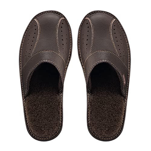 ESTRO Men's Leather Mules - Men's House Slippers (10 UK, Brown) — view 3