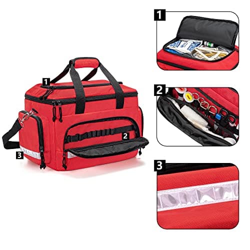 Damero Multi Pockets Medical Emergency Bag with Detachable Dividers, Red — view 2