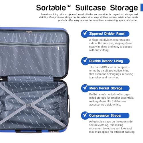 Aerostar 28" Large Suitcase Super Lightweight 4 Wheel Dual Spinner ABS Hard Shell Check in Luggage with Integrated Combination Lock for 23kg (Royal Blue, 100 Litre) — view 6