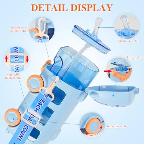 Noaya Bus Kids Water Bottle With Straw - 500ml Leakproof Car Bottle for Boys, Travel Bus Water Bottle, Travel Friendly Daily Use (Blue) — view 5