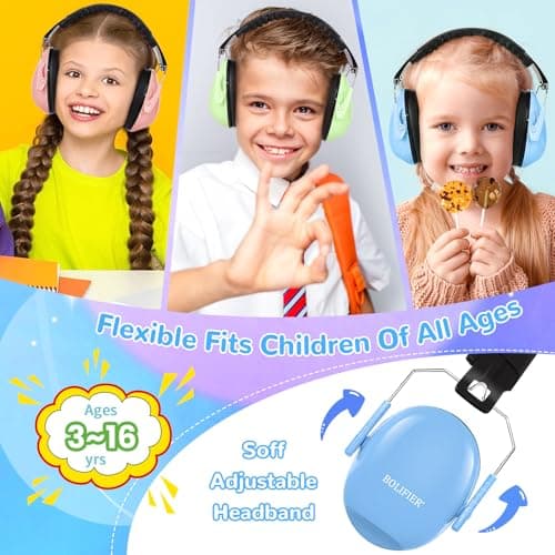 BOLIFIER Kids Ear Defenders for Children,3 Pack Safety Earmuffs Ear Protectors Noise Reduction Headphone Ear Protection Earmuffs for Boys, Girls, Toddlers & Child - 27dB SNR (3 Pack) — view 5