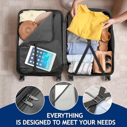 Karl home Set of 3 Suitcase Set, Luggage Sets with 4 Rolling Spinner Wheels TSA Lock, Lightweight Hardside Carry On or Check in Trolley Travel Case, Navy Blue ABS Hard Shell — view 6