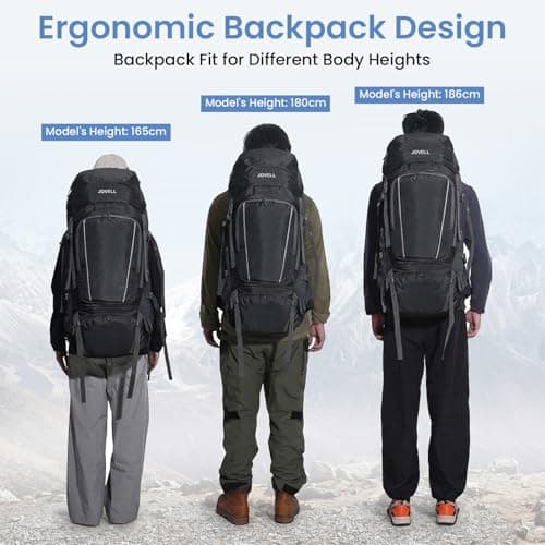 JOVELL Hiking Backpack for Men Women, Large Capacity Durable Trekking Backpack with Rain Cover, Waterproof Lightweight Camping Backpack for Backpacking Travel Mountaineering (Black) — view 6