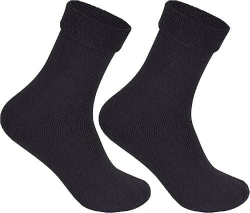 reshmena® 2 Diabetic Merino Wool Thermal Socks Women's Wool socks Extra Warm Thick Non Elastic Soft Wide Top Womens Socks Womens Walking thermal Socks Merino Size 4-8 Black