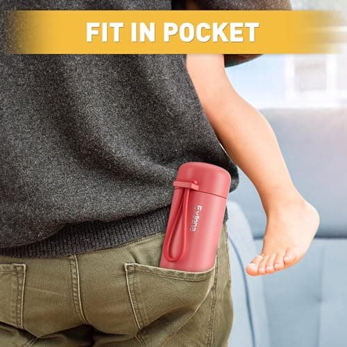 Exllena Small Flask 150ml Made of 304 Stainless Steel, Double Wall Vacuum Insulation for Hot&Cold Drinks, Mini Flask with Carry Handle - 100% Leakproof(Coral Red) — view 5