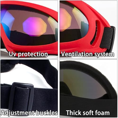QHNTXQD Ski Goggles Snowboard Goggles for Men Women Kids Winter Snow Windproof Sports Sunglasses Motorcycle ATV Glasses for Youth Adult Teens, UV Protection Foam Anti-Scratch Dustproof (Red) — view 3