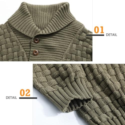 Qinfren Men's Jumpers Tops Stand Collar Buttons Twisted Knitted Green — view 4