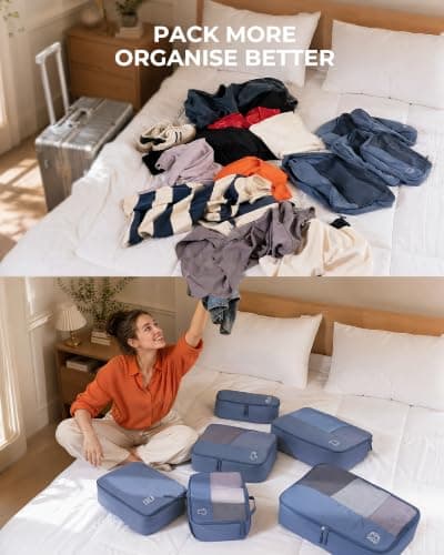 Samfolk Packing Cubes for Suitcases, 8 Set Travel Packing Cubes for Backpack, Lightweight Suitcase Organiser Bags with Laundry Bag,Blue — view 6