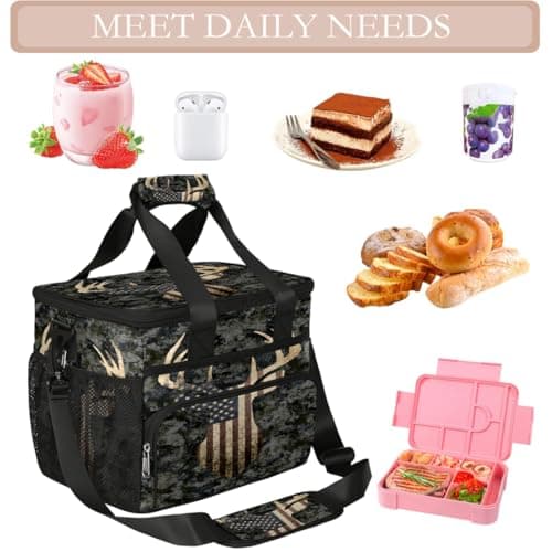 Camouflage Camo Deer American Flag Soft Cooler Bag Insulated Lunch Box for Men & Women, Large Leakproof Lunch Bag Portable Beach Cooler for Work, Picnic, Road Trips,Fishing, Travel, Camping,A-13 — view 5
