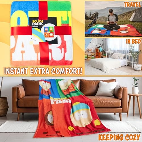 South Park Fleece Bed Blanket Soft Sofa Throw for Bedroom Accessories Eric Kenny Cartman Travel Home Decor 130 x 150cm Funny Gifts for Men (Multi) — view 3