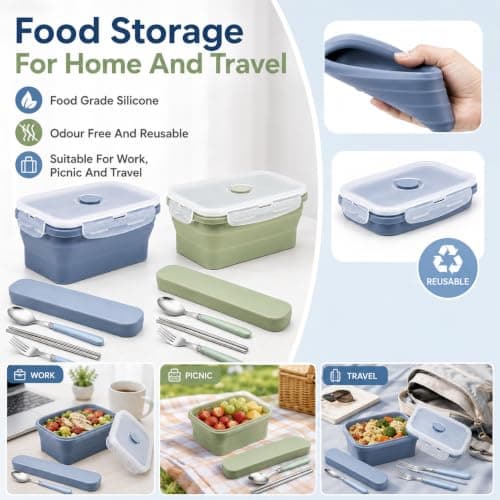 4Pcs Silicone Food Storage Containers Set Collapsible Lunch Boxes with Lids — view 5