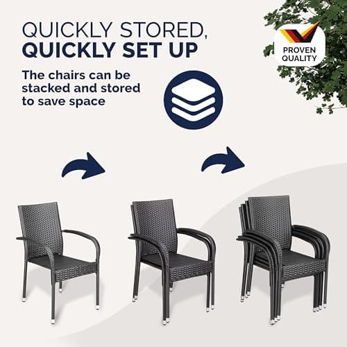 CASARIA® Garden Chairs Set of 4, Stackable Rattan Outdoor Dining Chairs — view 6