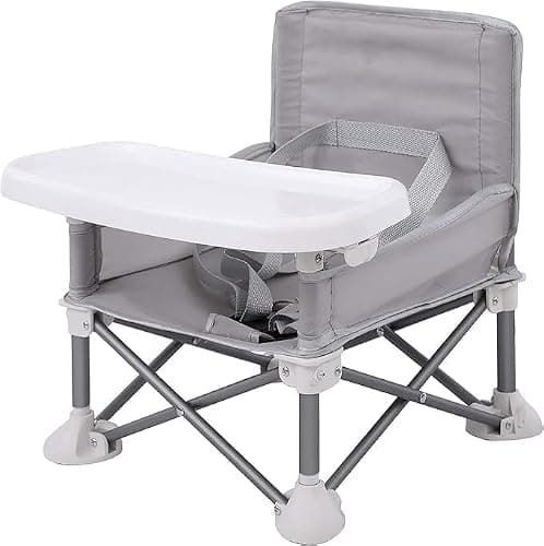 LADIDA Foldable Portable Baby Travel Booster Seat with Tray – High Chair for Dining, Camping, Beach – Toddler Feeding Chair with Removable Tray & Carry Bag （Grey） 308 — view 5