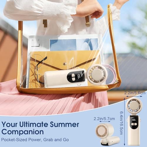 LULUWA Handheld Turbo Fan, 100 Speeds 90° Fold-able & USB Rechargeable LED Display with Lanyard Desktop or Neck Mini Fan for Shopping Camping Traveling Walking (Beige) — view 6
