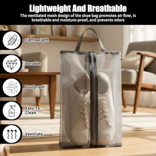 4 Pcs Shoe Bags for Travel,Travel Shoe Bags,Shoe Storage Bags for Lightweight and Breathable,Mesh Shoe Pouch with Zipper and Handle,Unisex Shoe Pouch for Fitness,Travel or Home Storage (16inx10in) — view 4