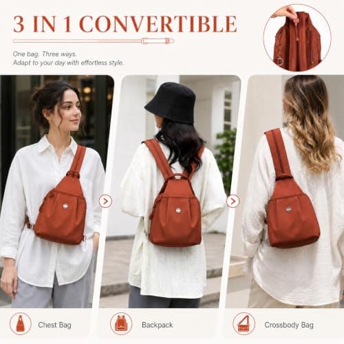 DVDVBOOM Anti Theft Backpack for Women, Convertible Backpack With Multi Pocket, Anti Theft Crossbody Bag Women Chest Shoulder Bags (Orange) — view 3