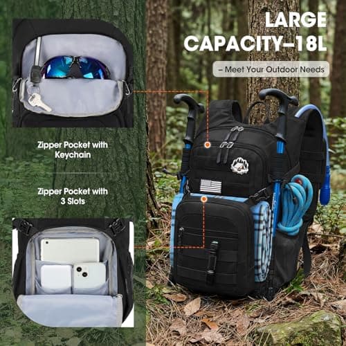 RAINSMORE Hydration Backpack with 2L Water Bladder 18L Lightweight Hiking Backpack with raincover for Men Women Insulated Molle Running Backpack for Hiking Camping Climbing Cycling — view 6