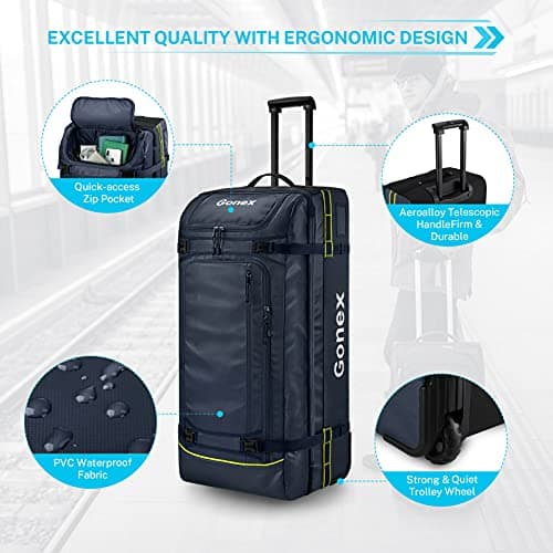 Gonex Wheeled Duffel Bag 100L Water-Repellent Rolling Luggage with Wheels Travel Holdall Bag for Men Women 33 inch, Navy Blue — view 5