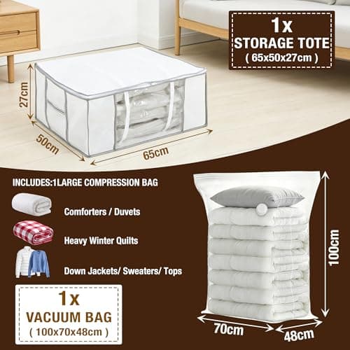 Vacuum Storage Bag Set, 87L Large Capacity Clothes & Comforter Organizer with Clear Window & Reinforced Handles (1 Pack) — view 2
