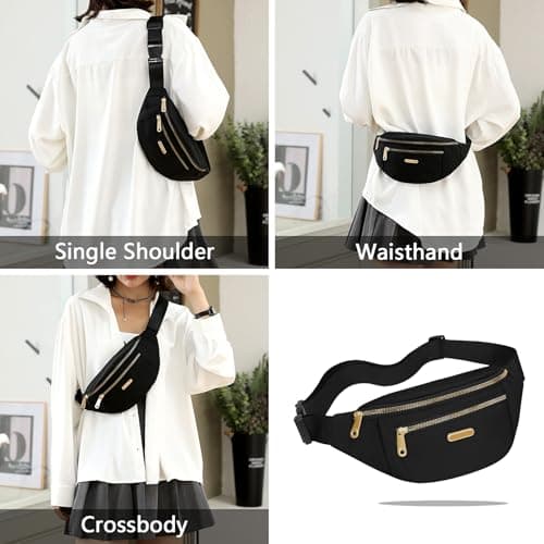 BAIYSFFG Fanny Pack Fashionable Waist Bag Unisex Fashion Waist Bag Casual Travel Bum Bag with 3 Zipper Pockets for Women Men Sports Running Hiking Jogging (Black) — view 4