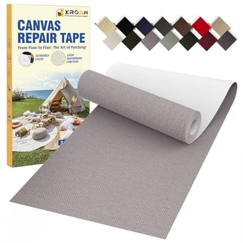 Xroam Canvas Repair Tape, 8 x 160 cm Waterproof Fabric Tape for Furniture, Self Adhesive Canvas Patches for Boat Covers, Sofas, Tents, Louge Chairs, Canopy, Awning Gray