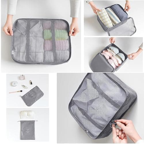 LANSKLBD 6/8 Set Packing Cubes for Suitcases Travel Luggage Packing Organizers,Travel Accessories Essentials Luggage Organizer with Shoe/Tioletry/Laundry Bag (Grey, 6 set) — view 4