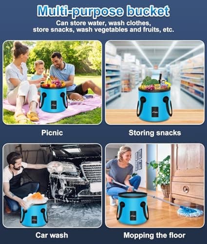 WADEO Portable Camping Shower, [20L Collapsible Bucket] [3000mAh] Rechargeable Battery Shower Pump, Outdoor Shower Kit for Beach, Pet, Travel, Car — view 5