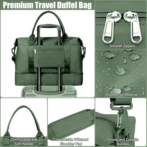 Large Weekender Bags for Women Travel Duffel Bag with Shoes Compartment & Wet Pocket, Carry on Bags for Airplanes Women, Duffel Bag Gym Tote Overnight Bag, Olive Green-A, L — view 5