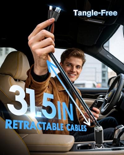 WHATOOK Retractable Car Charger Adapter: 4 in 1 Cigarette Lighter with Starry Sky LED,66W Fast USB C Mobile Phone Automobile Charger, Ford Fiesta Car Accessories Gadgets Gifts for Men Women Christmas — view 3