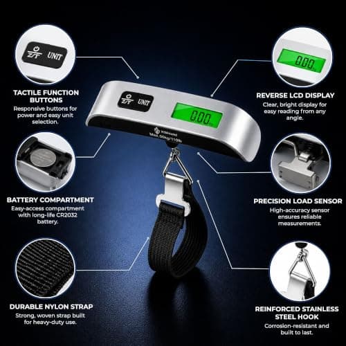 Digital Luggage Scale 110 lb / 50 kg, Portable Electronic Baggage Scale with LCD Backlight, Overweight Alert, Tare & Hold Function, Travel Suitcase Scale — view 3
