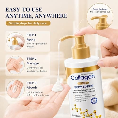 Collagen Body Lotion 300g with 2 x 30g Hand Cream, Firming Body Lotion and Collagen Cream for Skin Tightening, Fast Absorbing Moisturiser for Dry Rough Skin, Hands and Daily Body Care — view 4