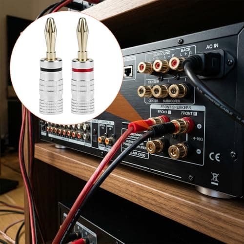 QWORK® 8 Pack 4mm Banana Plugs, Gold Plated Copper Speaker Connectors with Aluminum Shell for Home Cinema, Amplifier & Receiver — view 5