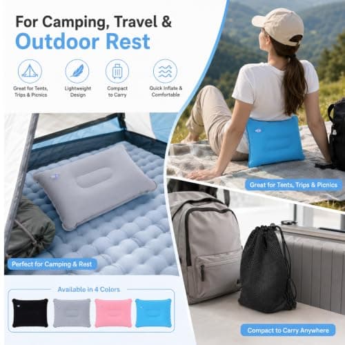 Pownert 4 Pack Blow Up Pillow 43 x 27cm, Inflatable Pillow Set with 2 Storage Bags, Beach Pillow for Sunbathing, Sunbed Pillow, Inflatable Cushion for Sun Lounger Camping Travel — view 6