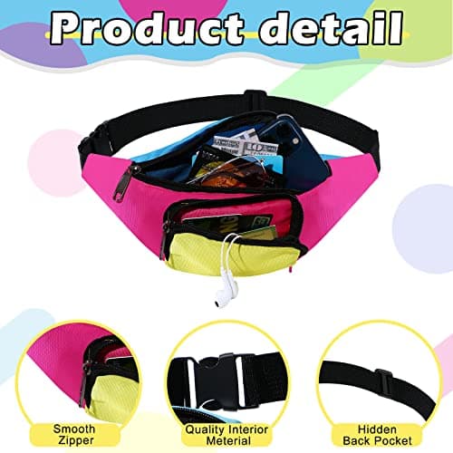 Neon Fanny Pack 4 Pack 80s Halloween Costume Accessories Waist Bag — view 3