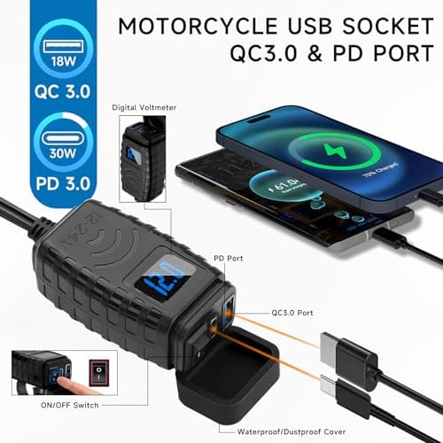 Thlevel Motorbike USB C Charger USB Charger Socket 12V Motorbike — view 4