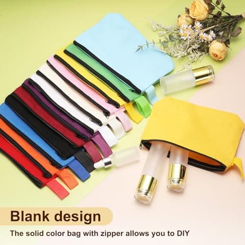 sourcing map Canvas Makeup Bags, 10pcs Travel Cosmetic Bags Bulk, Multipurpose Plain Toiletry Zipper Pouches Blank DIY Craft Bags Pencil Bag for Women Teens, Beige(7.5 x 5 x 1.8inch) — view 4