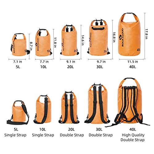 ROCK CLOUD Dry Bag Waterproof 20L Dry Sack for Kayaking Rafting Boating Beach Surfing Swimming Canoe Camping Hiking Fishing Ski, Orange — view 2