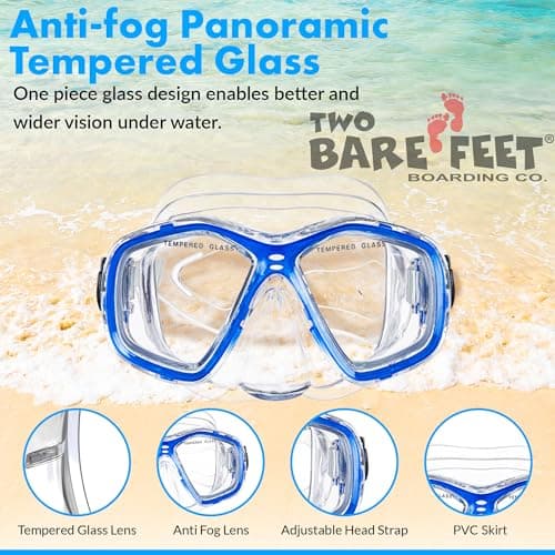 Two Bare Feet Adult PVC Snorkel & Mask Set – Anti-Fog Tempered Glass Diving Mask with Adjustable Snorkel for Snorkelling, Swimming & Scuba Diving (Red) — view 2