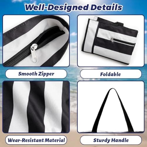 flintronic Extra Large Lightweight Beach Bag, Waterproof Beach Tote Bag with Zip, Foldable Shoulder Bag for Women, Reusable Shopping Bag, for Beach Travel Holiday Swimming Picnic,Black — view 4
