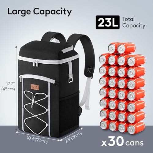 Lifewit 23L Backpack Cooler with Multi-Pockets & Bottle Opener, Black — view 2