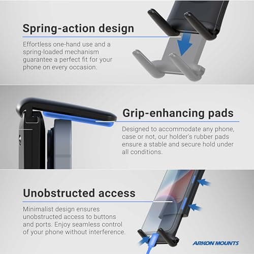 ARKON Mounts - Car Phone Holder | Secure Grip | Heavy Duty | Drill Base Car Phone Mount | Spring-loaded holder expands up to 7.25 inches | For iPhone, Samsung, Google, Nokia, and other Smartphones — view 3