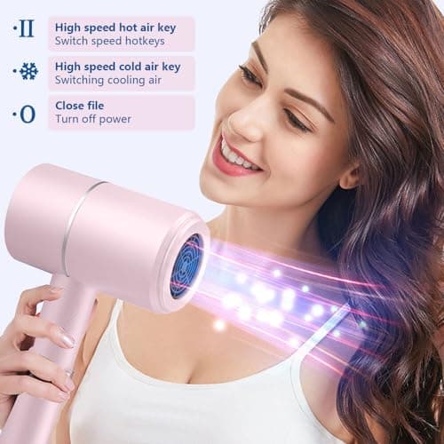 ZOYDP Hair Dryer Travel, Foldable Hair Dryer, Ionic Hairdryer Lightweight with 2 Heat and Cool Button, Silent Hairdryers for Women with 1 Concentrator, Small Hair Blow Dryer for Women Men, Pink — view 6