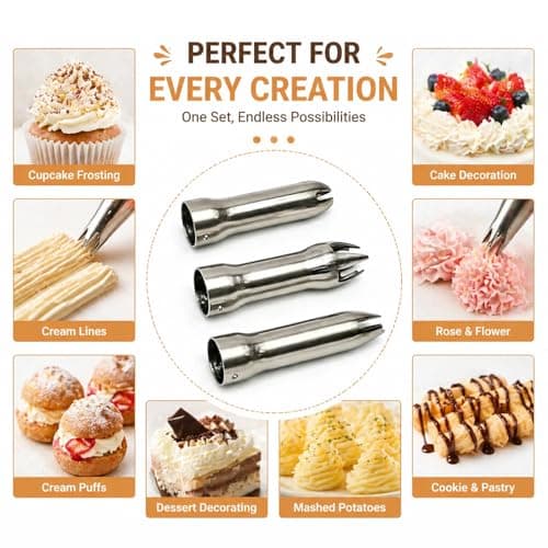 Cream Dispenser Replacement Nozzles Stainless Steel Nozzles Set for Cream Siphon Cream Maker Including Thread Adapter Universal Spare Parts Professional Accessories Suitable for iSi — view 6
